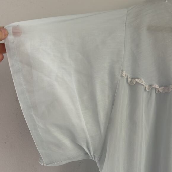 Vintage sheer eyelet lace keyhole neck detail short sleeve super soft nightgown - Picture 5 of 7